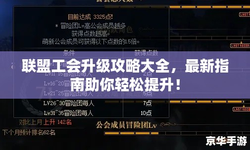 联盟工会升级攻略大全,最新指南助你轻松提升!