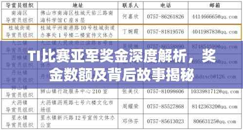 TI比赛亚军奖金深度解析,奖金数额及背后故事揭秘